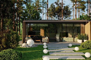 Gartenhaus: Außenansicht mit Fensterfront